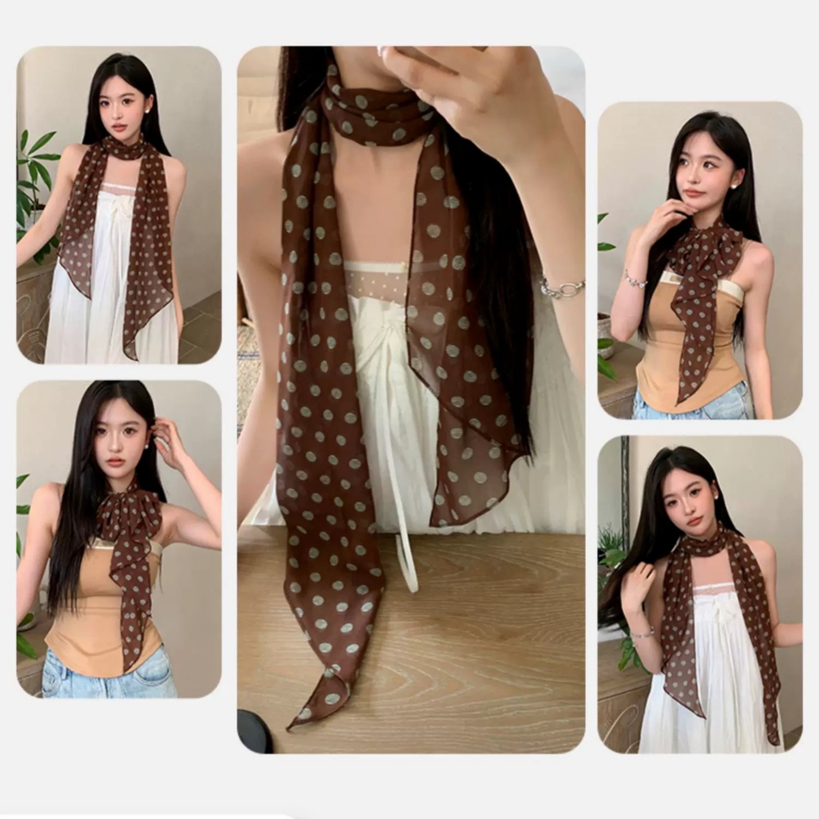 Vintage Polka Dot Chiffon Scar - Vintage Fashion Ai ulasan dan harga