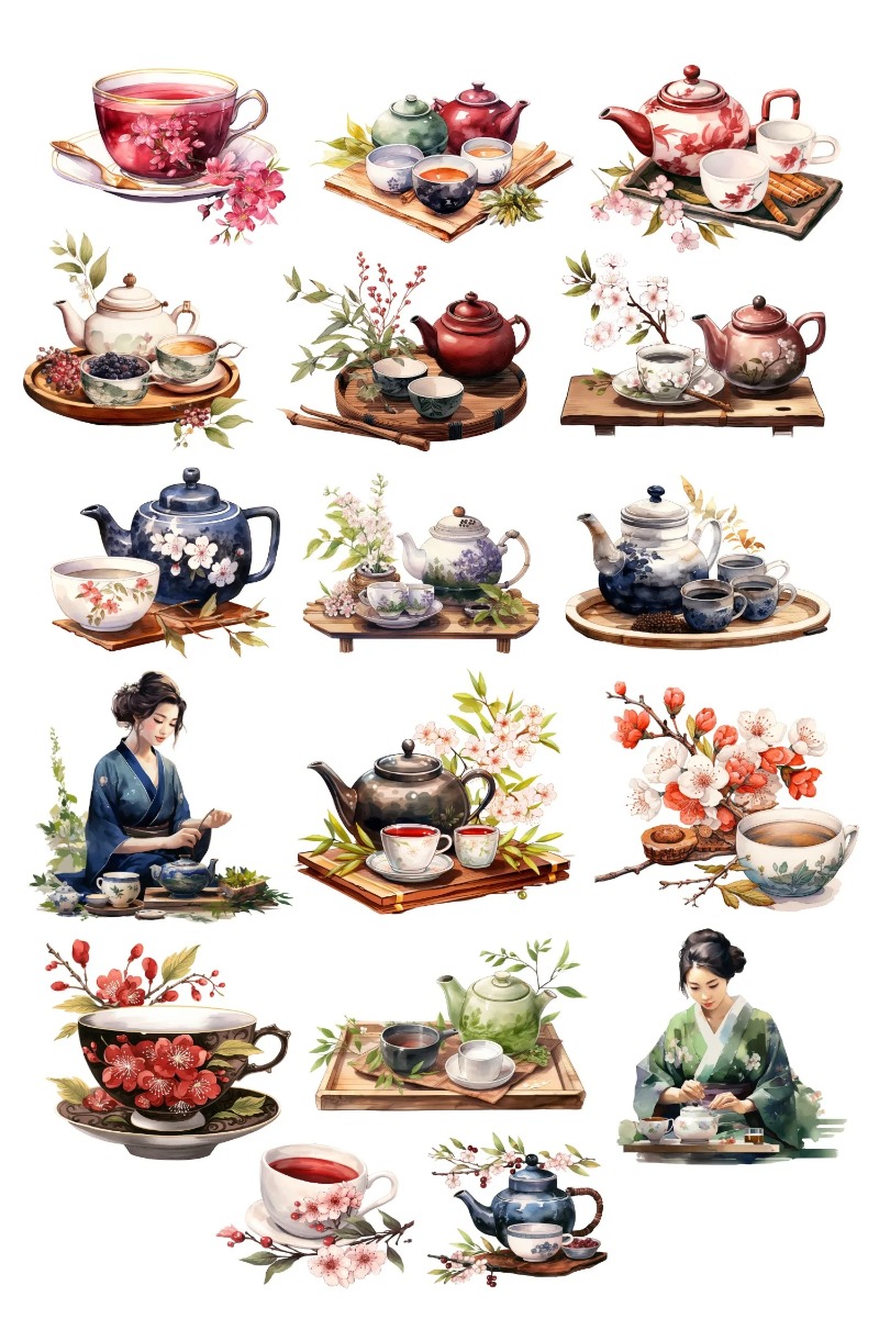 Cute Watercolor Tea Ceremony,  - Vintage Fashion Magazines ulasan dan harga